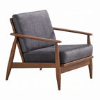 Lissa Accent Chair, Charcoal Gray Soft Cushioning, Brown Wood Frame