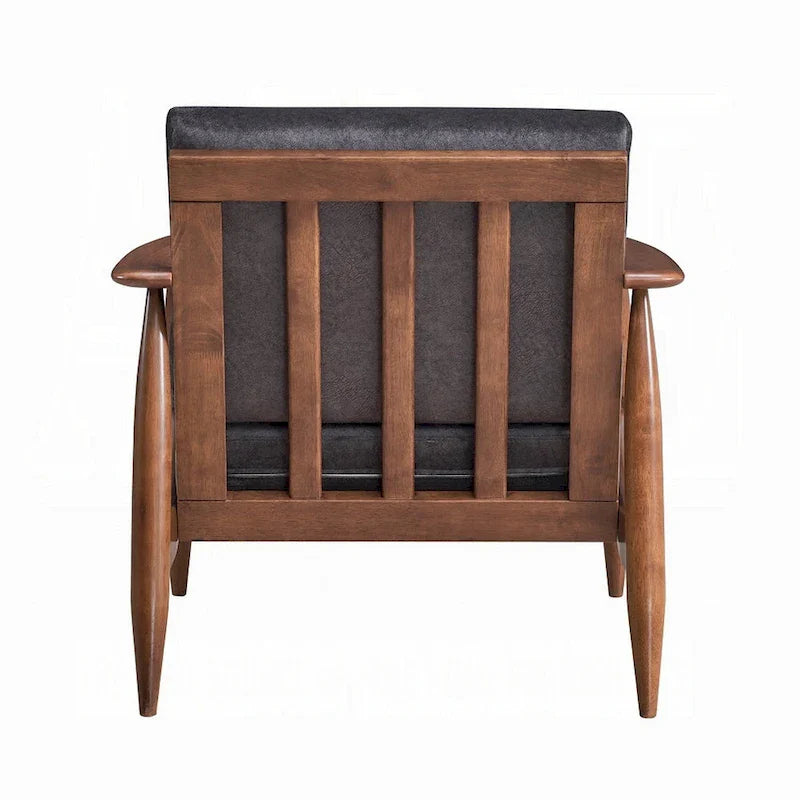 Lissa Accent Chair, Charcoal Gray Soft Cushioning, Brown Wood Frame