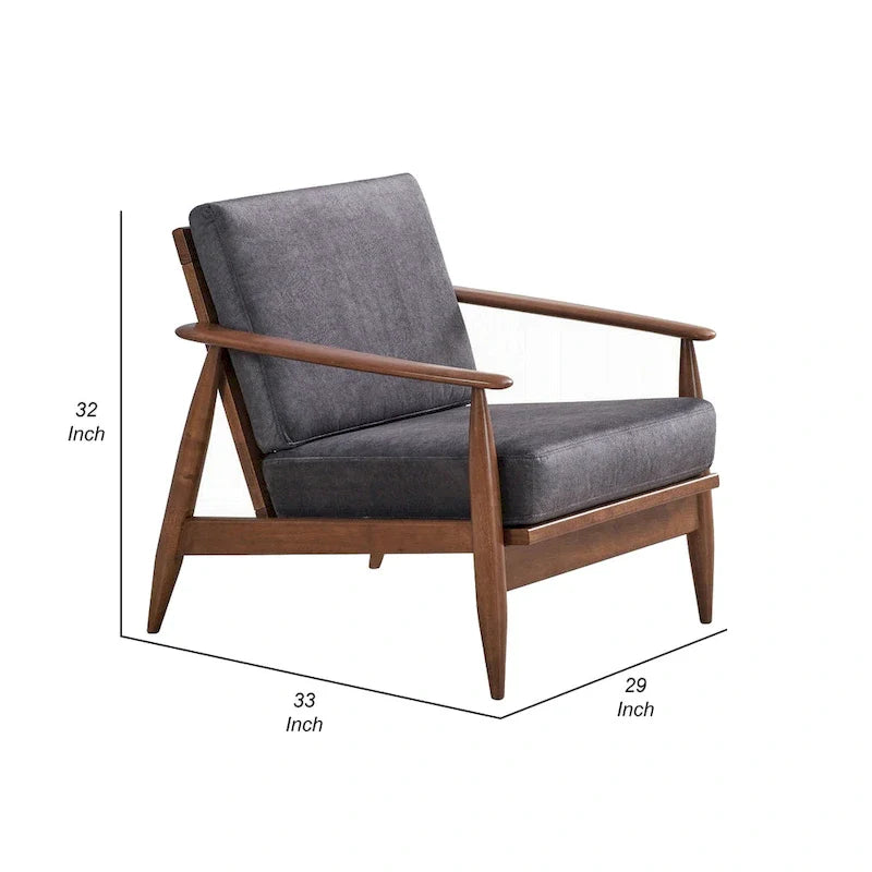 Lissa Accent Chair, Charcoal Gray Soft Cushioning, Brown Wood Frame