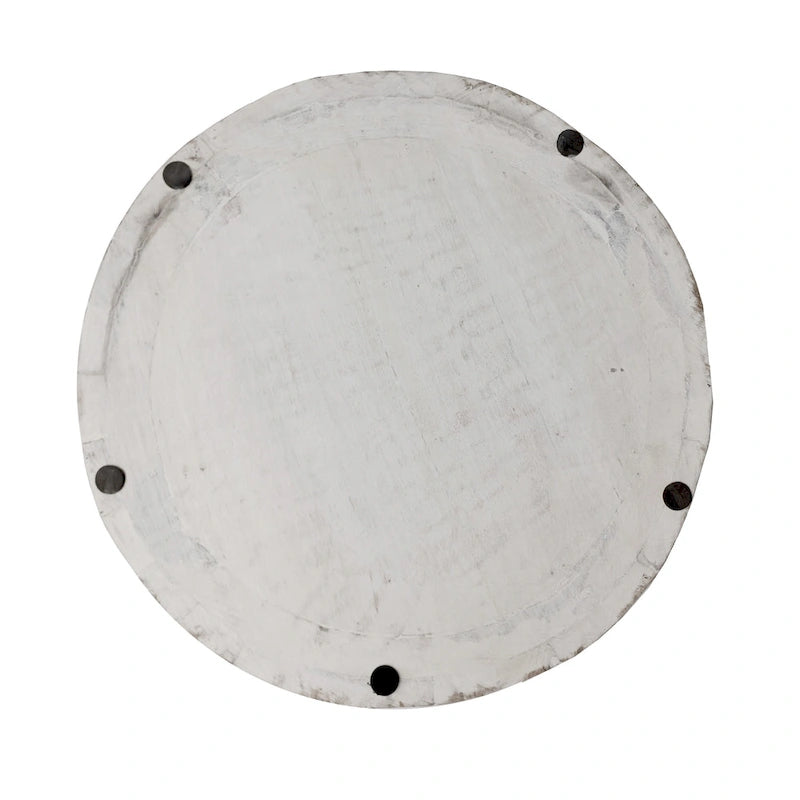 Serenity Side End Table with 16 Inch Round Top, In Antique White Mango Wood