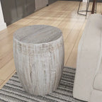 Serenity Side End Table with 16 Inch Round Top, In Antique White Mango Wood