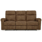Woli Manual Recliner Sofa, 86 Inch, Classic Foam, Brown Faux Leather