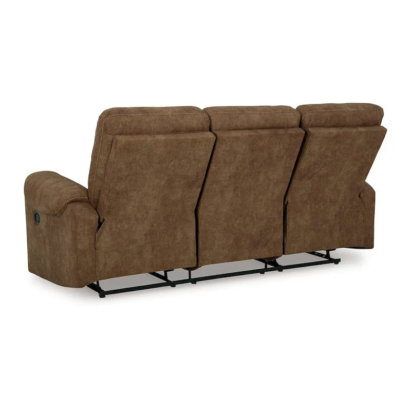 Woli Manual Recliner Sofa, 86 Inch, Classic Foam, Brown Faux Leather