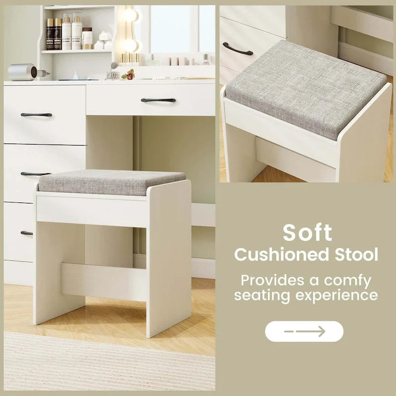 Costway Vanity Set with Mirror and Lights Dressing Table and Chair 4 - See Details