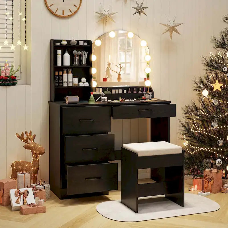 Costway Vanity Set with Mirror and Lights Dressing Table and Chair 4 - See Details