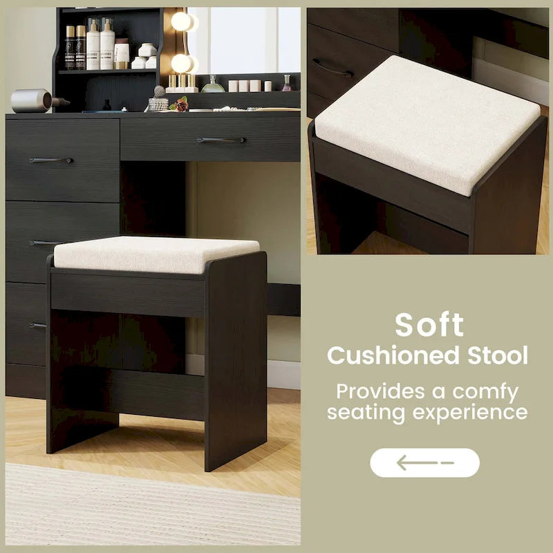 Costway Vanity Set with Mirror and Lights Dressing Table and Chair 4 - See Details