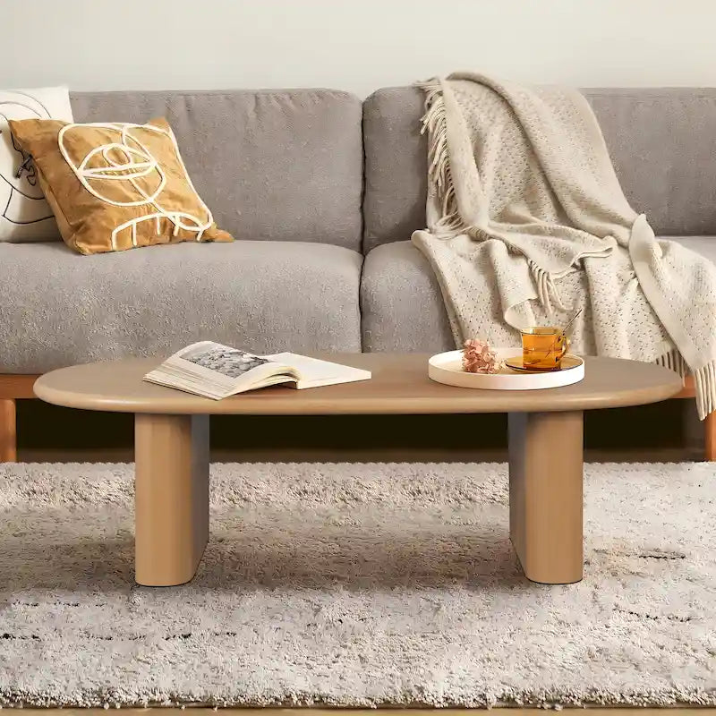 Modern Coffee Table Oval Coffee Table with 2 Vertical Thick Feet Rounded Edges, for Living Rooms Antique Black