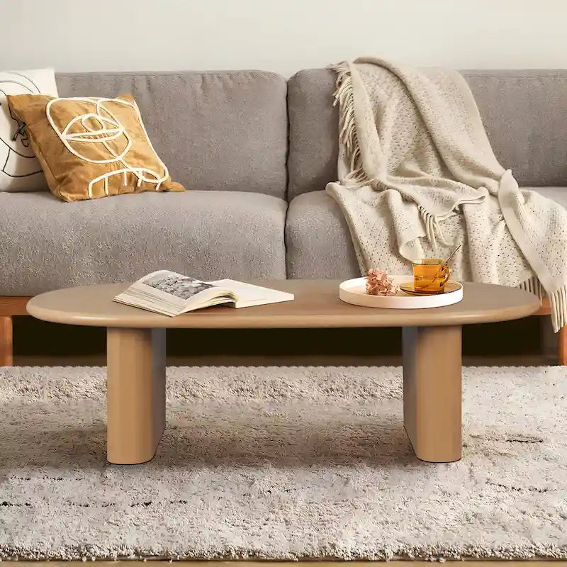 Modern Coffee Table Oval Coffee Table with 2 Vertical Thick Feet Rounded Edges, for Living Rooms Antique Black