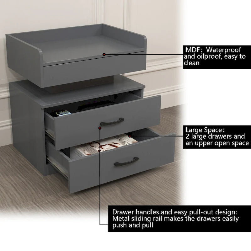 Smart Nightstand with Adjustable LED Light StripStorage Cabinet with 2 Drawers,Sofa Side Table, Coffee Table