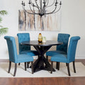 5 Piece Round Dining Table Set, Dining Room Furniture Set with Cross-Buck Dining Table and 4 Upholstered Chairs