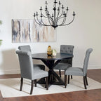 5 Piece Round Dining Table Set, Dining Room Furniture Set with Cross-Buck Dining Table and 4 Upholstered Chairs