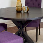 5 Piece Round Dining Table Set, Dining Room Furniture Set with Cross-Buck Dining Table and 4 Upholstered Chairs