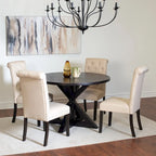5 Piece Round Dining Table Set, Dining Room Furniture Set with Cross-Buck Dining Table and 4 Upholstered Chairs