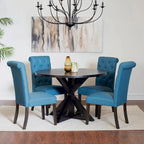 5 Piece Round Dining Table Set, Dining Room Furniture Set with Cross-Buck Dining Table and 4 Upholstered Chairs