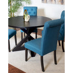 5 Piece Round Dining Table Set, Dining Room Furniture Set with Cross-Buck Dining Table and 4 Upholstered Chairs