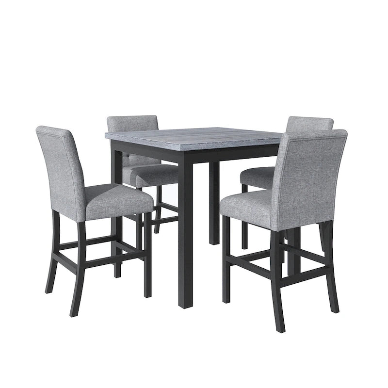 5 Piece Counter Height Dining Set, Wood Dining Table Set with Rectangle Table and 4 Upholstered High Back Chairs