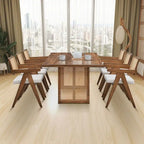 7 Piece Wooden Dining Table and Chairs Set, Rattan Kitchen Table Set with Rectangular Dining Table and 6 Chairs
