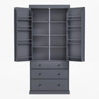 Kitchen Pantry Cabinet with 8 Doors Shelves, Wood Storage Cabinet with 3 Storage Drawers, Cupboard with Adjustable Shelves