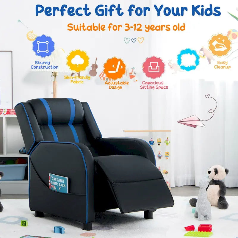Gymax Kids Recliner Chair Ergonomic Leather Sofa Armchair w/Footrest