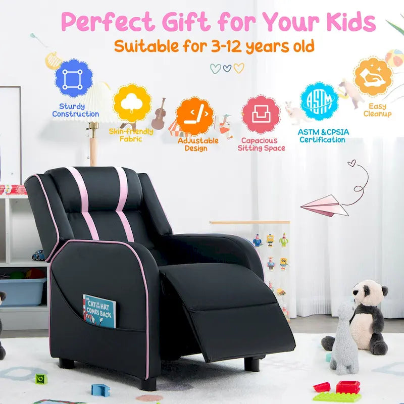 Gymax Kids Recliner Chair Ergonomic Leather Sofa Armchair w/Footrest