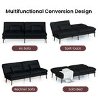 Grondin Convertible Futon Sofa Bed, 5-Angle Adjustable Backrest Sleeper Couch with 2 Pillows, Modern Style Recliner Lounge