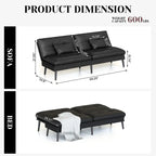 Grondin Convertible Futon Sofa Bed, 5-Angle Adjustable Backrest Sleeper Couch with 2 Pillows, Modern Style Recliner Lounge