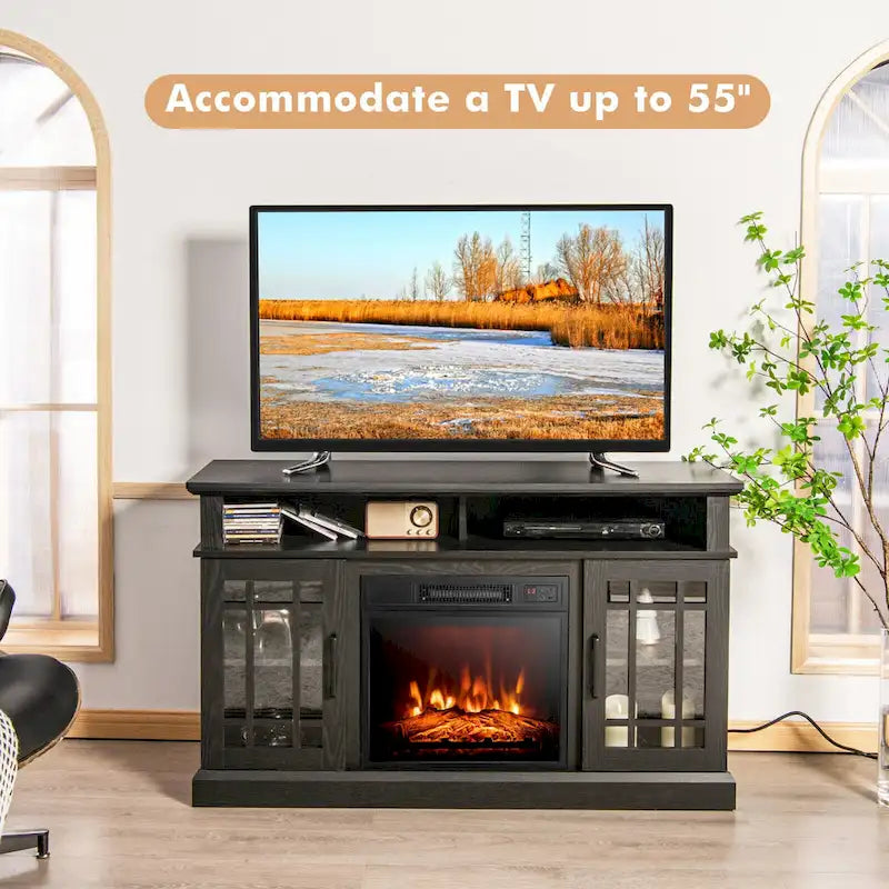 Gymax 48 TV Stand Console Cabinet w/ Fireplace Entertainment Center - 48 x 16 x 30