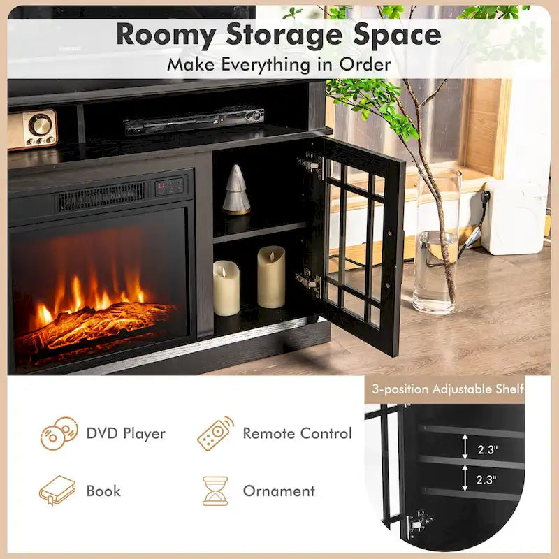 Gymax 48 TV Stand Console Cabinet w/ Fireplace Entertainment Center - 48 x 16 x 30