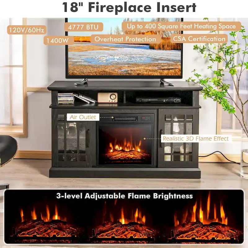 Gymax 48 TV Stand Console Cabinet w/ Fireplace Entertainment Center - 48 x 16 x 30