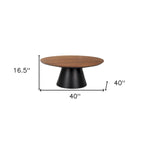 HomeRoots 40 Brown and Black Solid Wood and Iron Round Pedestal Coffee Table - 40' X '16.5' X '40