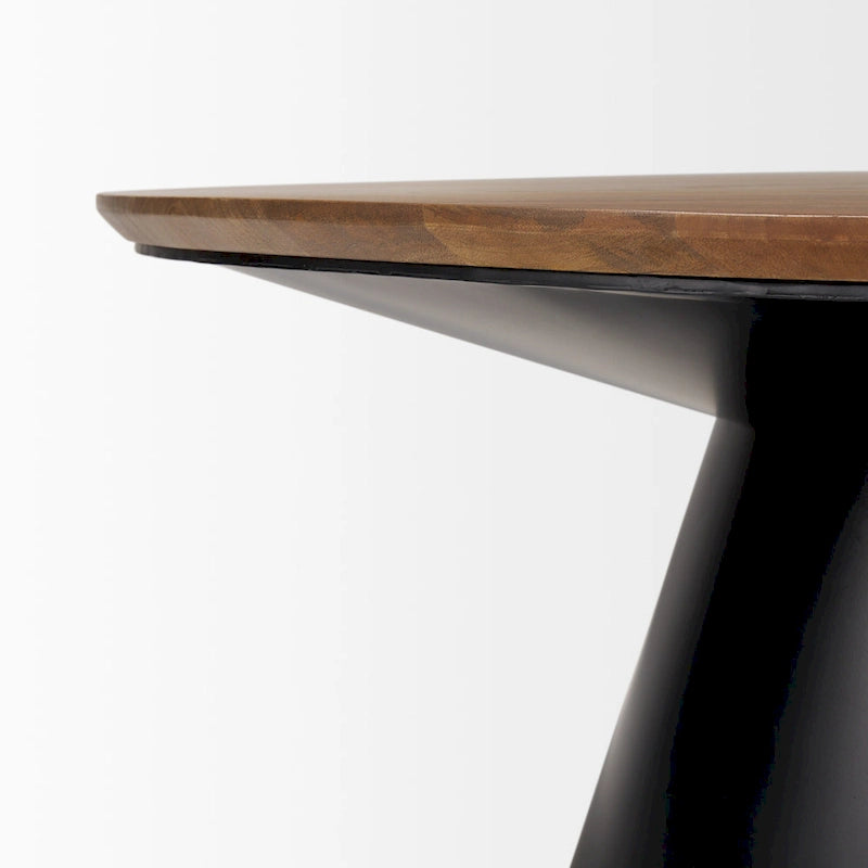 HomeRoots 40 Brown and Black Solid Wood and Iron Round Pedestal Coffee Table - 40' X '16.5' X '40