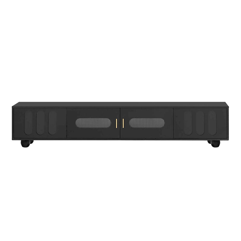 Modern Solid Wood Legs TV Stand with 4 Storage Shelf and 2 Storage Doors for Living Room Entertainment