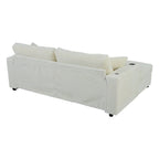 Roomfitters Oversized Loveseat Chaise Lounge Sectional Sofa Bed, Corduroy Sleeper with USB Ports, Cup Holders