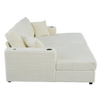 Roomfitters Oversized Loveseat Chaise Lounge Sectional Sofa Bed, Corduroy Sleeper with USB Ports, Cup Holders