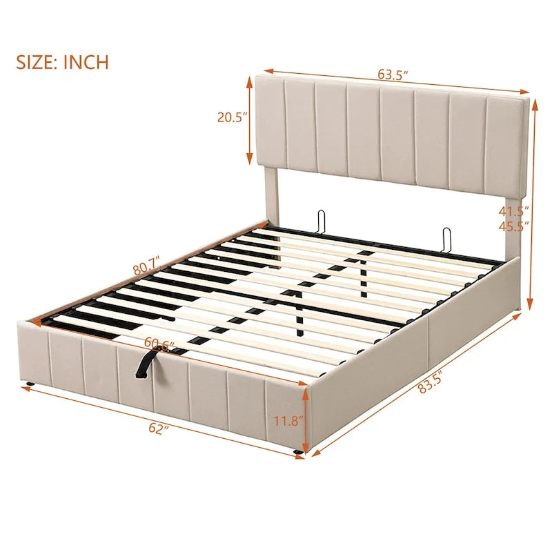 Upholstered Platform Bed with Hydraulic Storage System