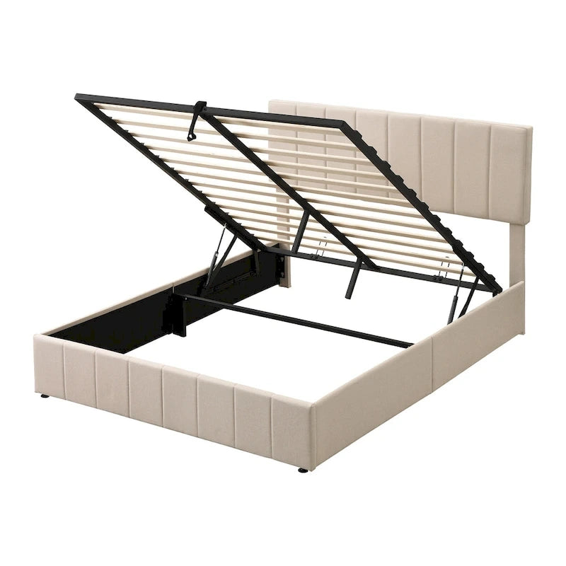 Upholstered Platform Bed with Hydraulic Storage System