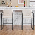 Set of 2,Modern Upholstered Counter Height Bar Stool with Armrests, Metal Frame and Padded Seat