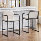 Set of 2,Modern Upholstered Counter Height Bar Stool with Armrests, Metal Frame and Padded Seat