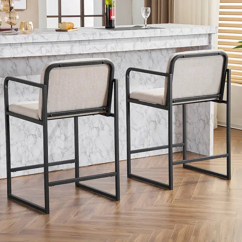 Set of 2,Modern Upholstered Counter Height Bar Stool with Armrests, Metal Frame and Padded Seat