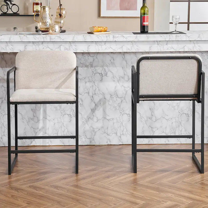 Set of 2,Modern Upholstered Counter Height Bar Stool with Armrests, Metal Frame and Padded Seat