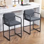 Set of 2,Modern Upholstered Counter Height Bar Stool with Armrests, Metal Frame and Padded Seat