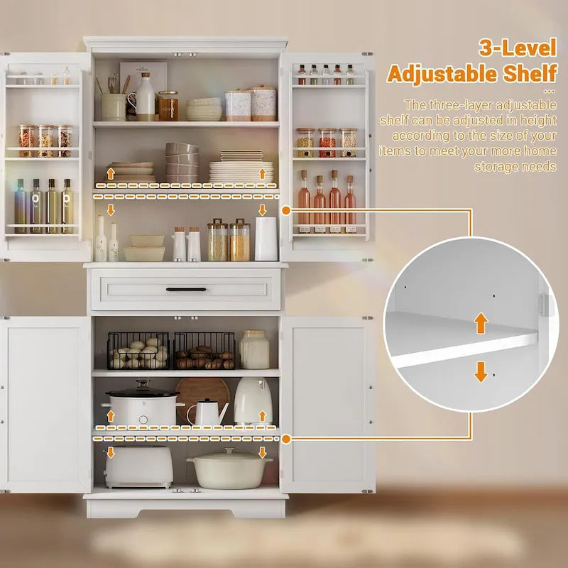 72in Kitchen Storage Pantry Cabinet for Dining Room,Adjustable Shelves