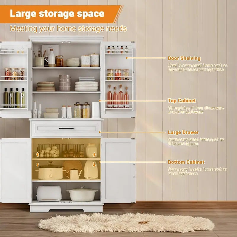 72in Kitchen Storage Pantry Cabinet for Dining Room,Adjustable Shelves