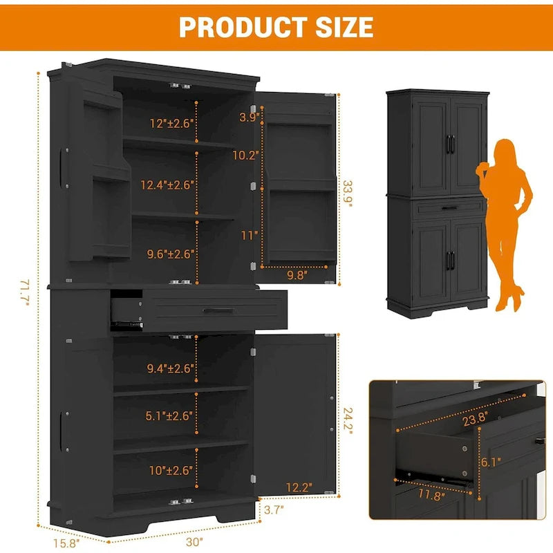 72in Kitchen Storage Pantry Cabinet for Dining Room,Adjustable Shelves