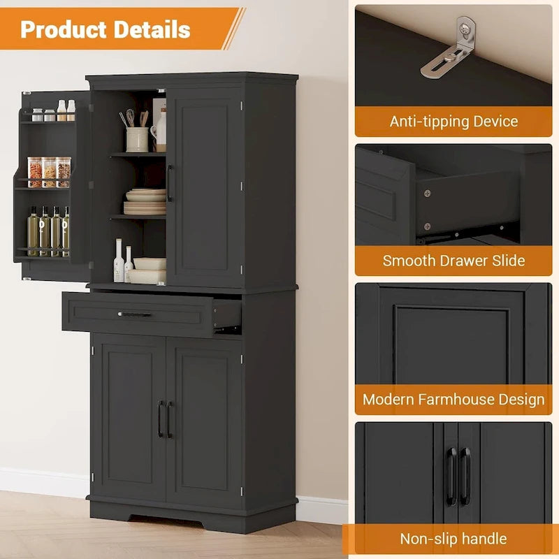 72in Kitchen Storage Pantry Cabinet for Dining Room,Adjustable Shelves