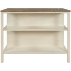 Solid Wood Rustic 45-Inch Fixed Kitchen Island, Rubberwood Butcher Block Dining & Prep Table With Two Open Shelves .