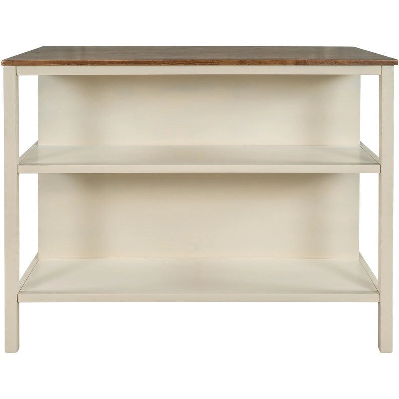 Solid Wood Rustic 45-Inch Fixed Kitchen Island, Rubberwood Butcher Block Dining & Prep Table With Two Open Shelves .