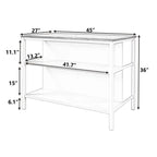Solid Wood Rustic 45-Inch Fixed Kitchen Island, Rubberwood Butcher Block Dining & Prep Table With Two Open Shelves .