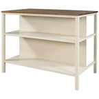Solid Wood Rustic 45-Inch Fixed Kitchen Island, Rubberwood Butcher Block Dining & Prep Table With Two Open Shelves .