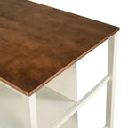 Solid Wood Rustic 45-Inch Fixed Kitchen Island, Rubberwood Butcher Block Dining & Prep Table With Two Open Shelves .